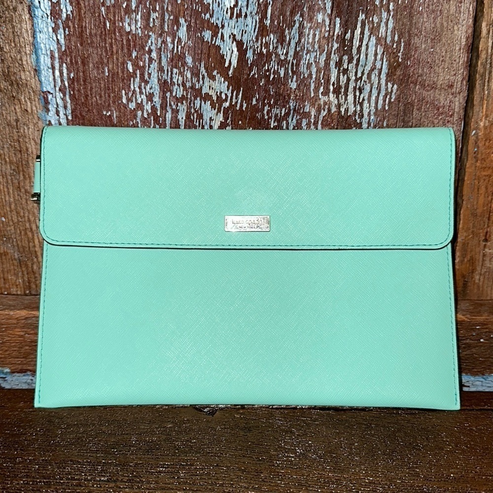 Kate Spade New York Womens Wristlet Mint Green Leather Flap Wrist Strap Handbag